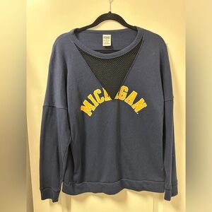 Women’s blue yellow Michigan XS Victoria Secret Pink 5th and Ocean sweater mesh